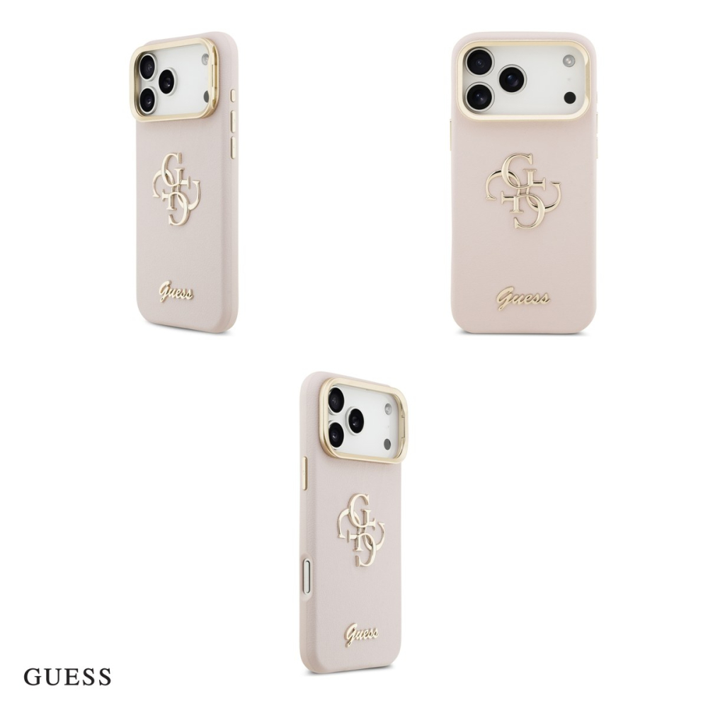 Husa Guess Grained Big 4g & Stand Camera pentru iPhone 17 Pro Max, Carcasa, Roz [4]