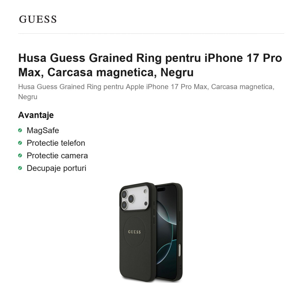 Husa Guess Grained Ring pentru iPhone 17 Pro Max, Carcasa magnetica, Negru [2]