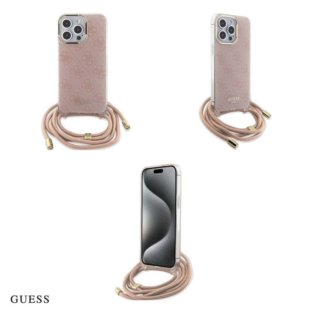 Husa Guess Hc Crossbody Cord Print pentru iPhone 15 Pro, Carcasa, Roz [4]