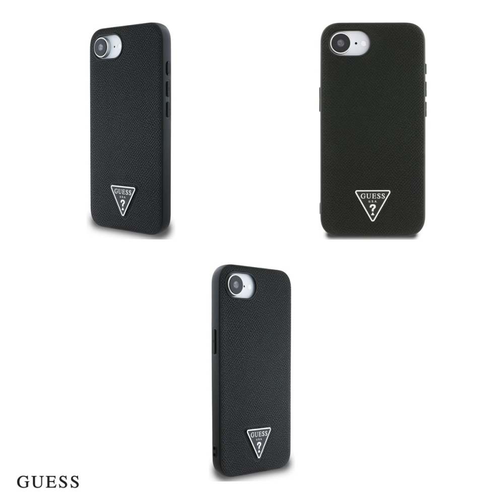 Husa Guess Hc Grained PU Triangle Logo pentru iPhone 16e, Carcasa magnetica, Negru [4]