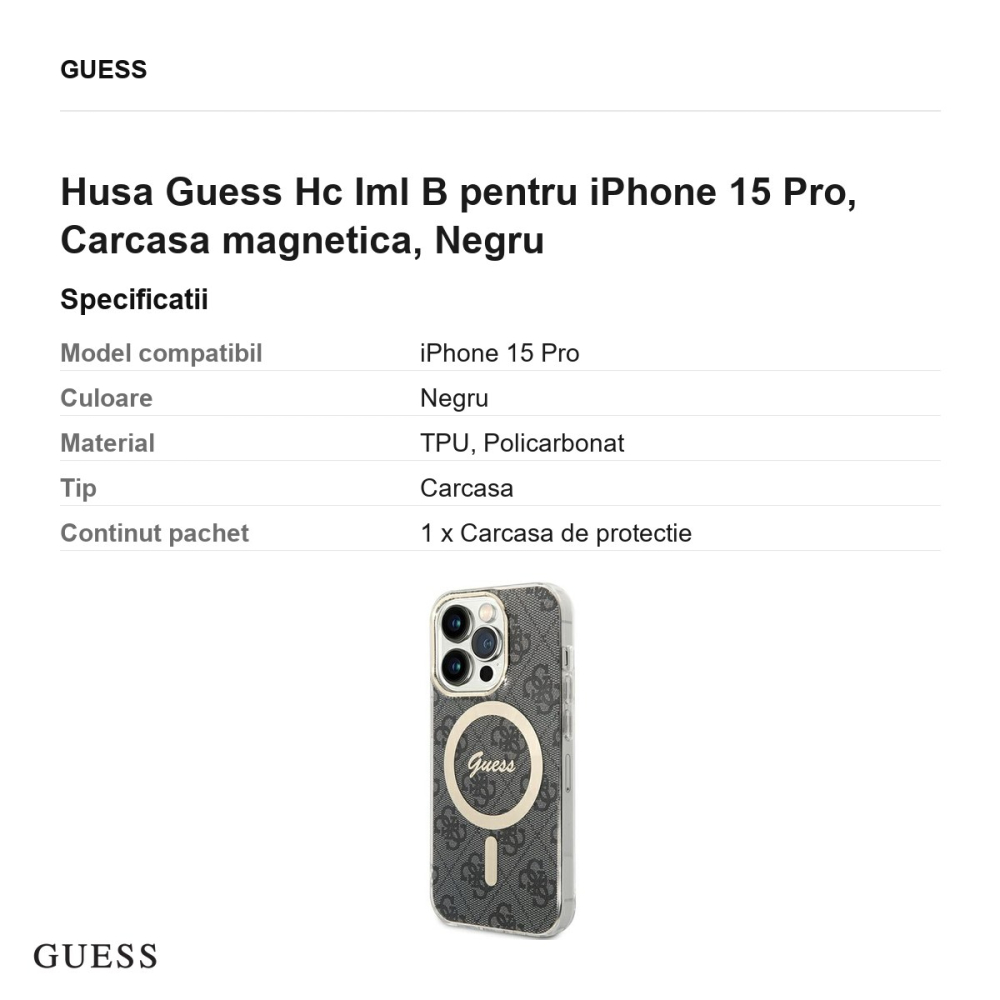 Husa Guess Hc Iml B pentru iPhone 15 Pro, Carcasa magnetica, Negru [3]