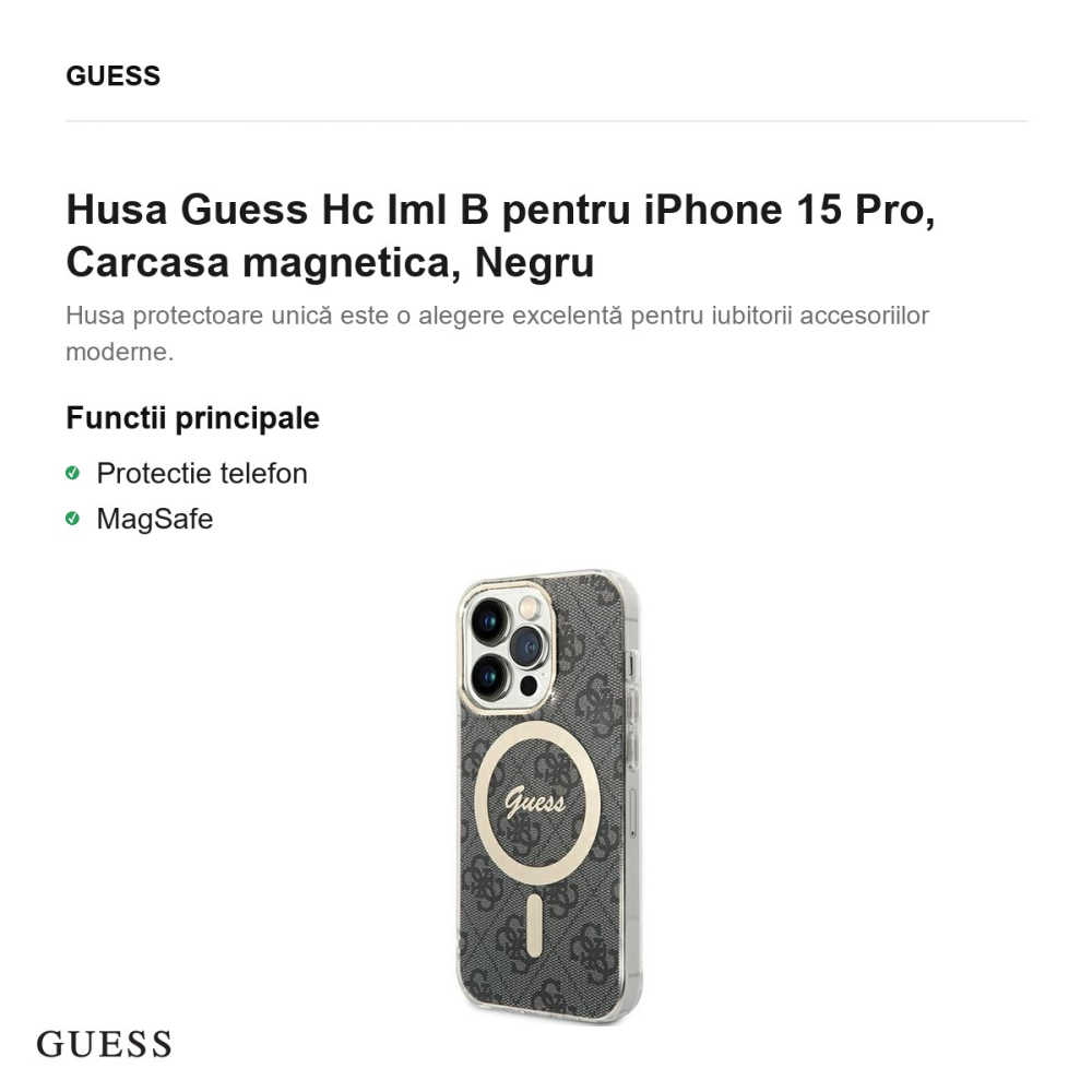 Husa Guess Hc Iml B pentru iPhone 15 Pro, Carcasa magnetica, Negru [2]