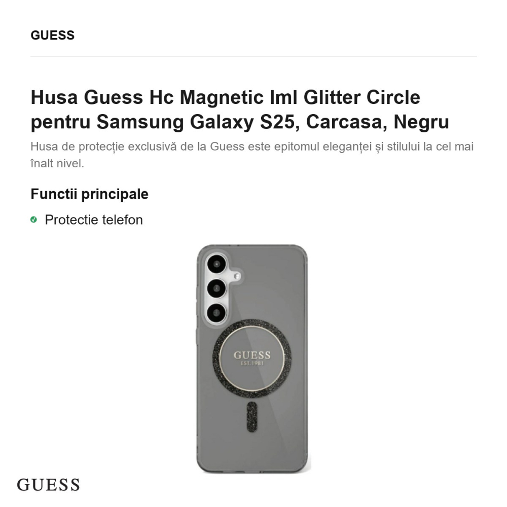 Husa Guess Hc Magnetic Iml Glitter Circle pentru Samsung Galaxy S25, Carcasa, Negru [2]