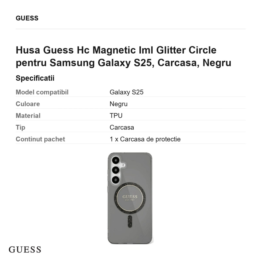Husa Guess Hc Magnetic Iml Glitter Circle pentru Samsung Galaxy S25, Carcasa, Negru [3]