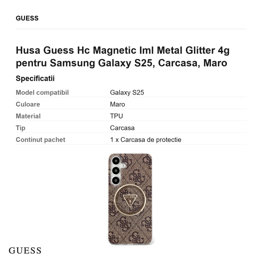 Husa Guess Hc Magnetic Iml Metal Glitter 4g pentru Samsung Galaxy S25, Carcasa, Maro [3]