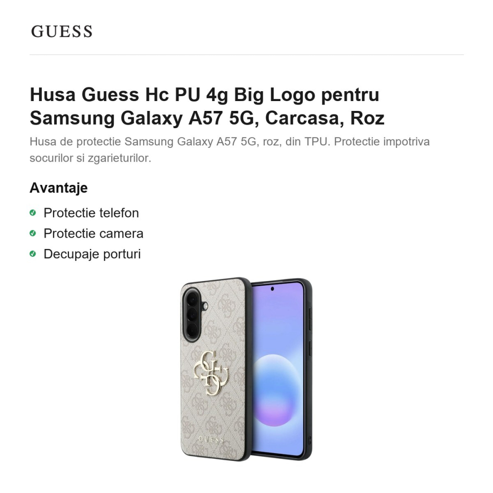 Husa Guess Hc PU 4g Big Logo pentru Samsung Galaxy A57 5G, Carcasa, Roz [2]