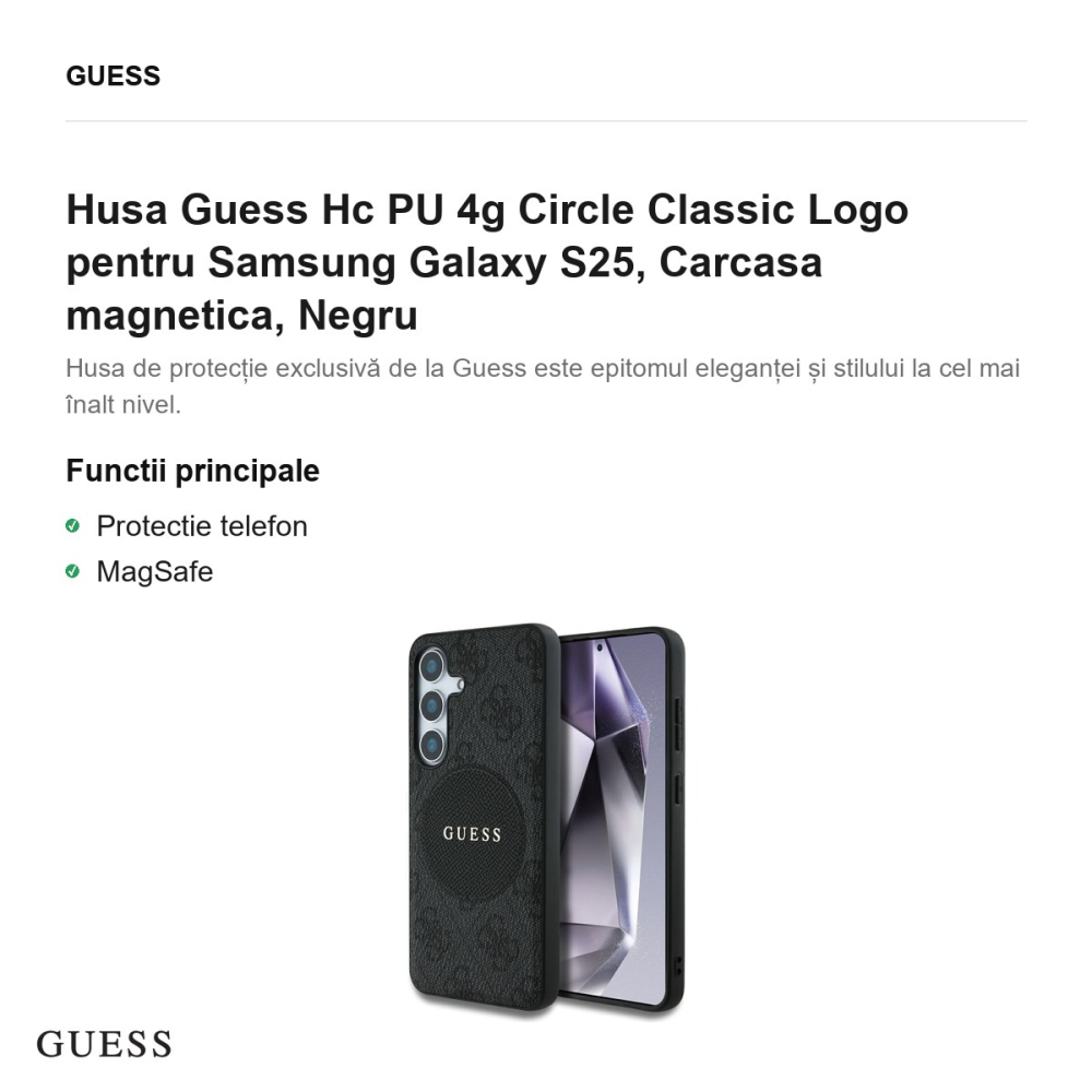 Husa Guess Hc PU 4g Circle Classic Logo pentru Samsung Galaxy S25, Carcasa magnetica, Negru [2]