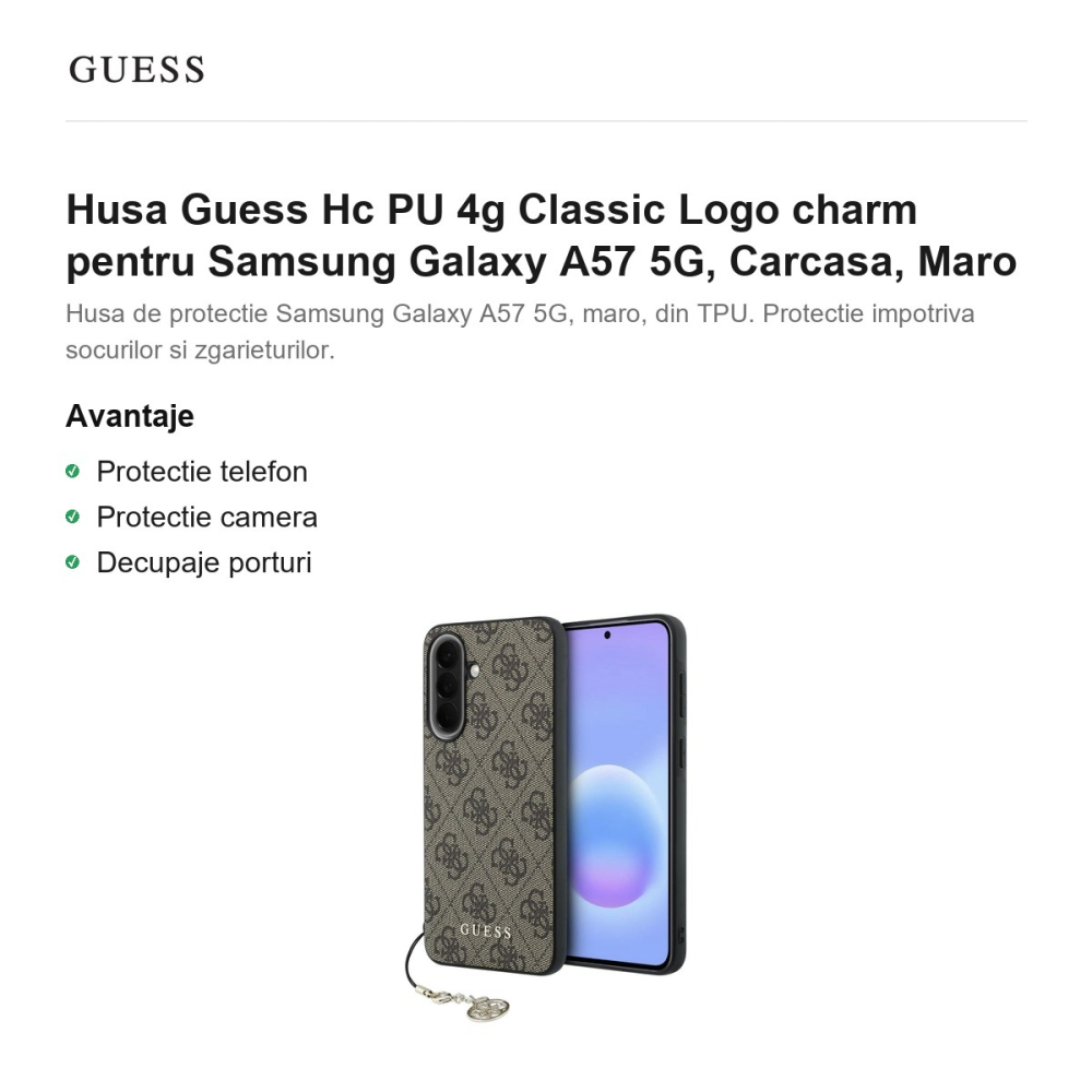 Husa Guess Hc PU 4g Classic Logo charm pentru Samsung Galaxy A57 5G, Carcasa, Maro [2]
