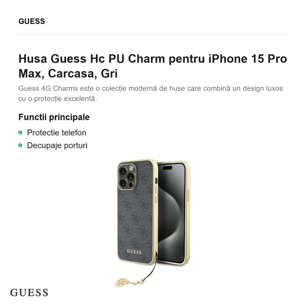 Husa Guess Hc PU Charm pentru iPhone 15 Pro Max, Carcasa, Gri [2]