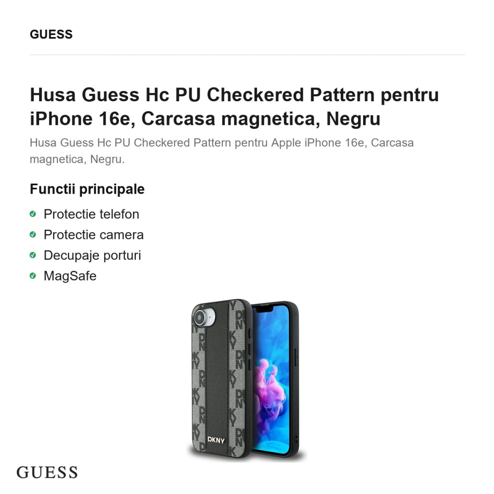 Husa Guess Hc PU Checkered Pattern pentru iPhone 16e, Carcasa magnetica, Negru [2]