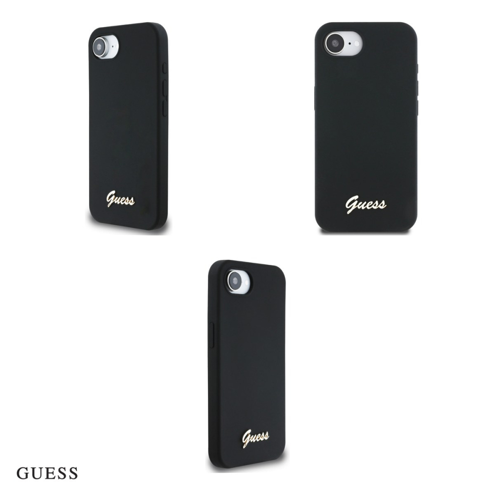 Husa Guess Hc Silicone Script Metal Logo pentru iPhone 16e, Carcasa, Negru [4]