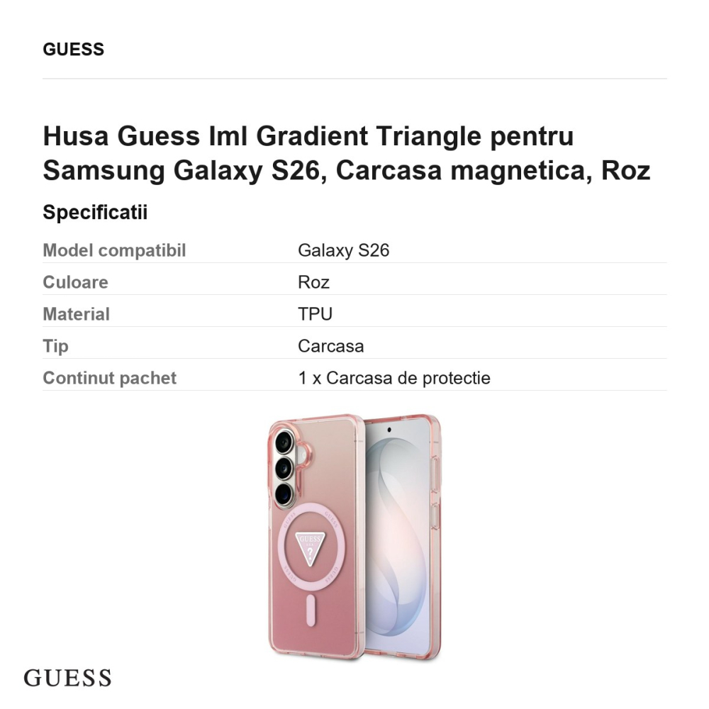 Husa Guess Iml Gradient Triangle pentru Samsung Galaxy S26, Carcasa magnetica, Roz [3]