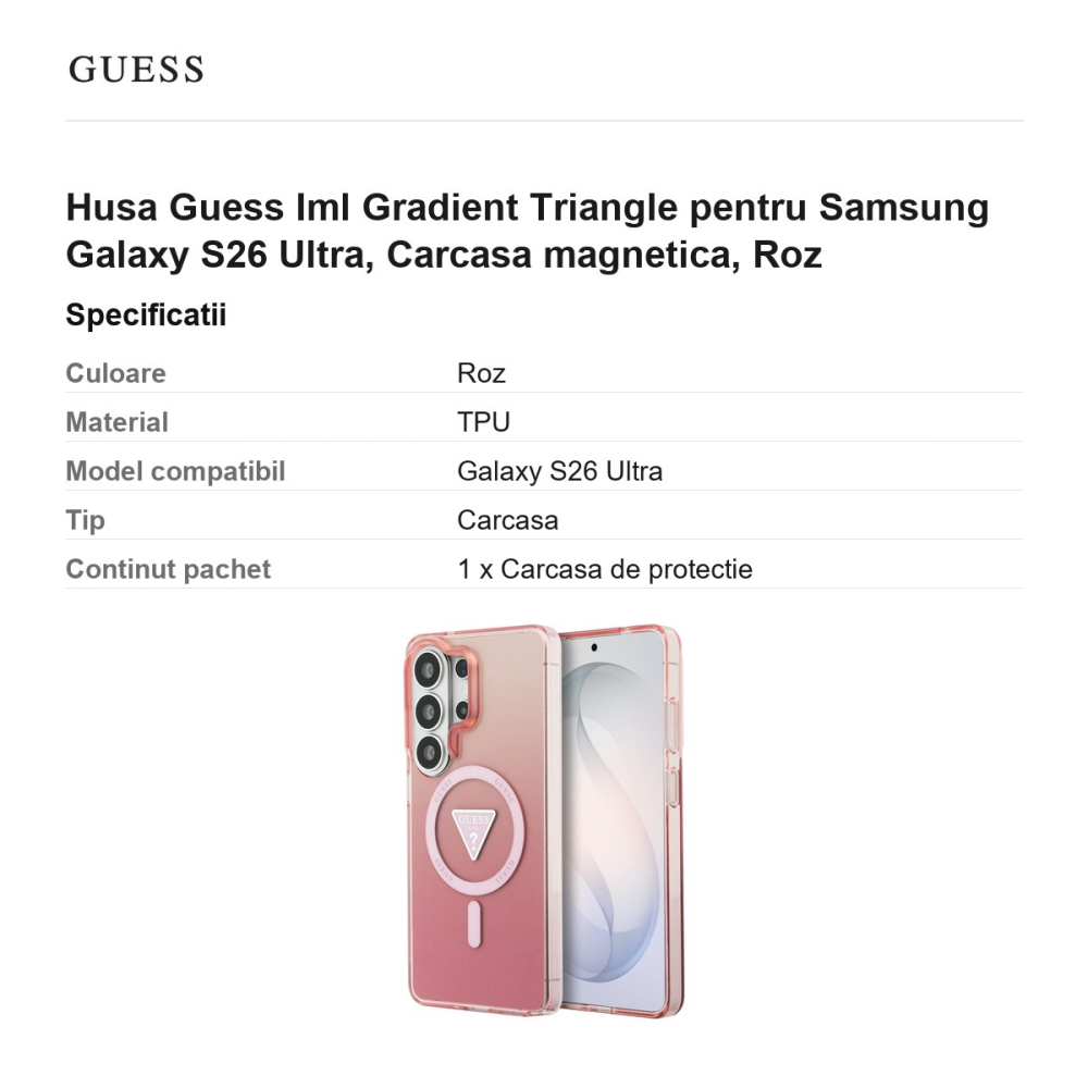 Husa Guess Iml Gradient Triangle pentru Samsung Galaxy S26 Ultra, Carcasa magnetica, Roz [3]