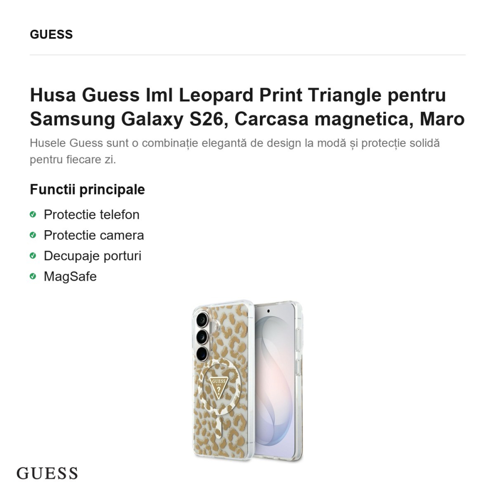 Husa Guess Iml Leopard Print Triangle pentru Samsung Galaxy S26, Carcasa magnetica, Maro [2]