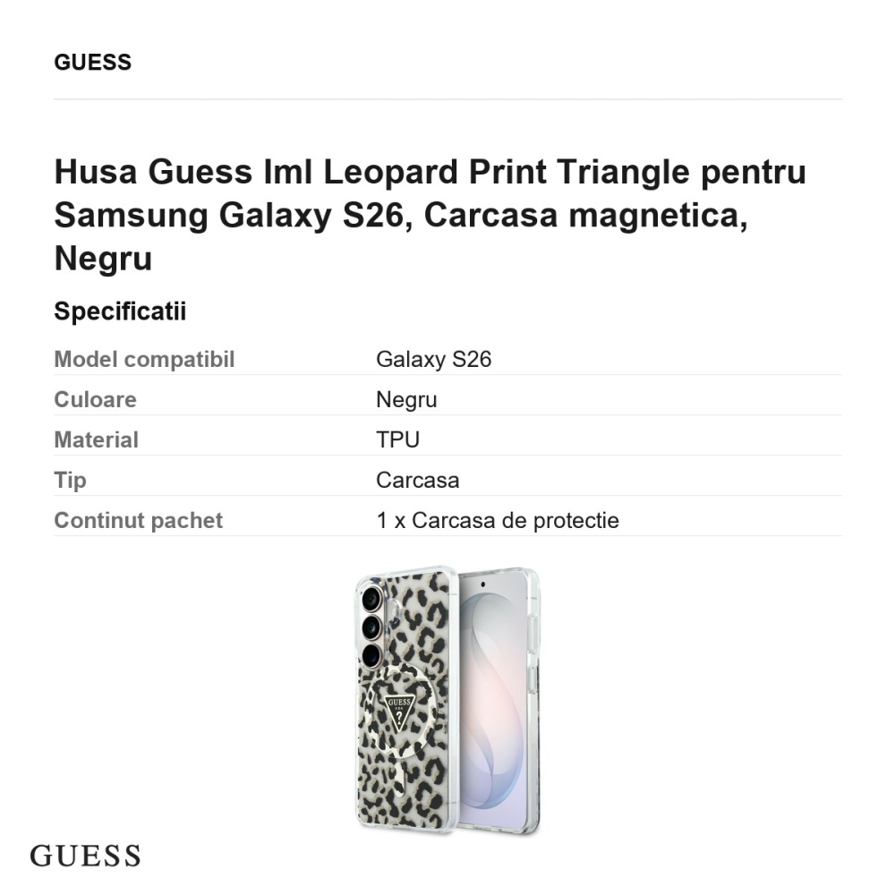 Husa Guess Iml Leopard Print Triangle pentru Samsung Galaxy S26, Carcasa magnetica, Negru [3]
