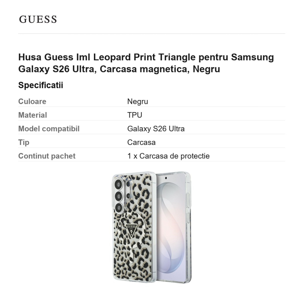Husa Guess Iml Leopard Print Triangle pentru Samsung Galaxy S26 Ultra, Carcasa magnetica, Negru [3]