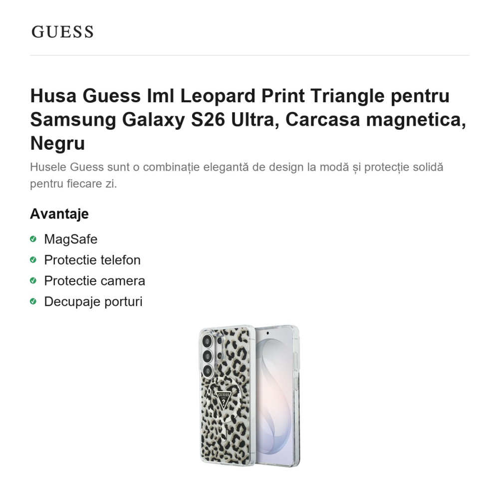 Husa Guess Iml Leopard Print Triangle pentru Samsung Galaxy S26 Ultra, Carcasa magnetica, Negru [2]