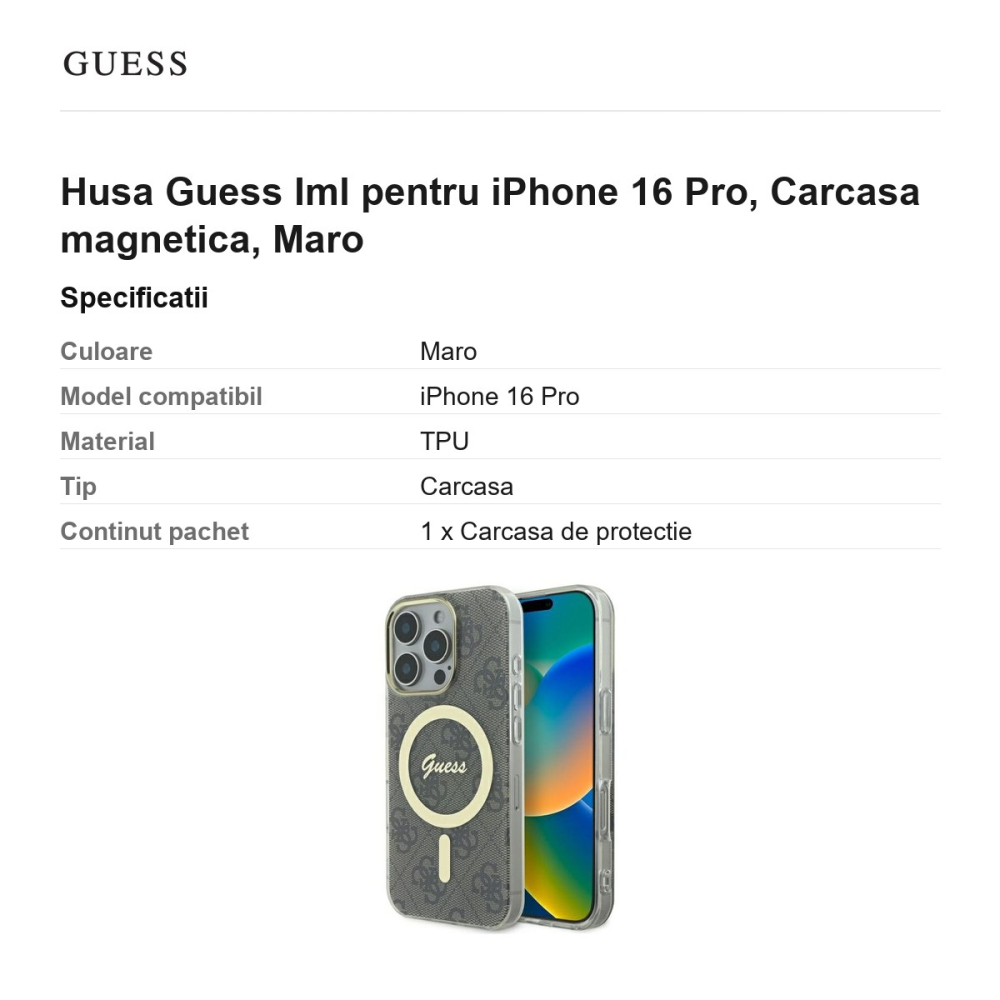 Husa Guess Iml pentru iPhone 16 Pro, Carcasa magnetica, Maro [3]