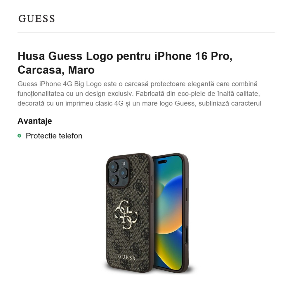 Husa Guess Logo pentru iPhone 16 Pro, Carcasa, Maro [2]