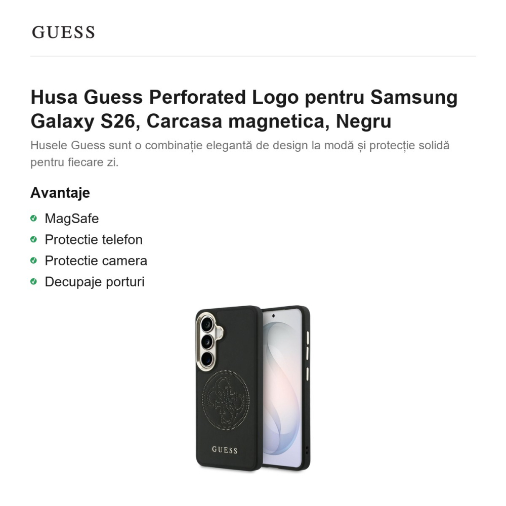 Husa Guess Perforated Logo pentru Samsung Galaxy S26, Carcasa magnetica, Negru [2]