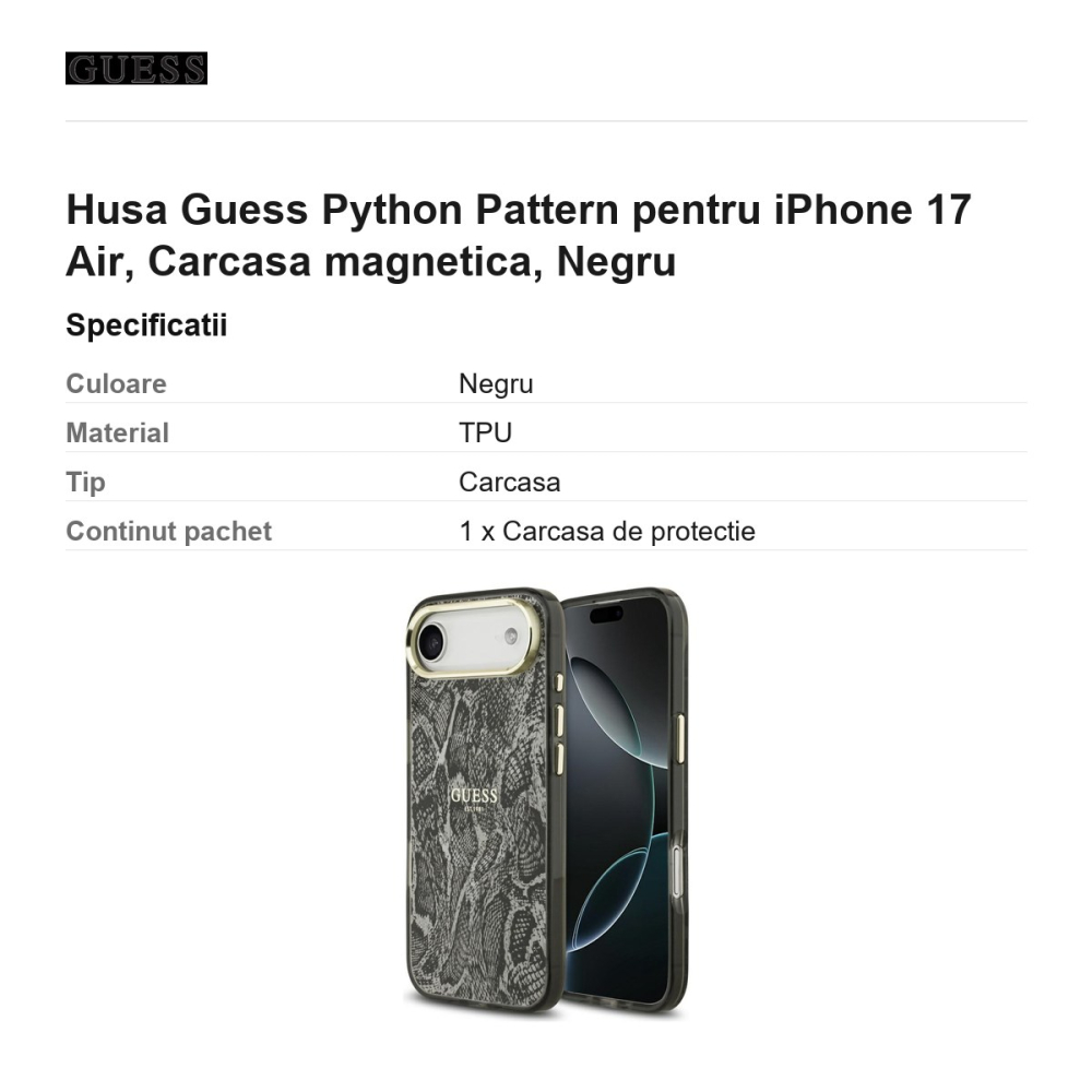 Husa Guess Python Pattern pentru iPhone 17 Air, Carcasa magnetica, Negru [3]