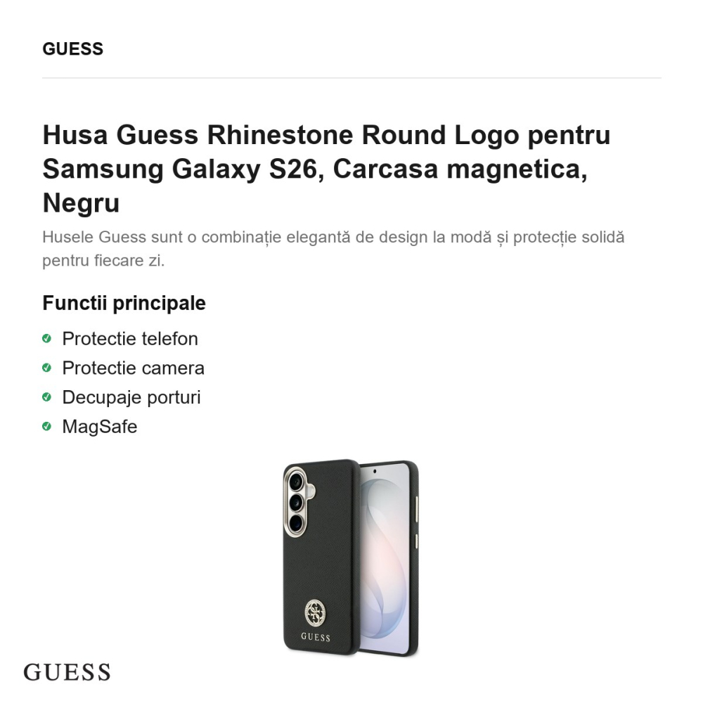 Husa Guess Rhinestone Round Logo pentru Samsung Galaxy S26, Carcasa magnetica, Negru [2]