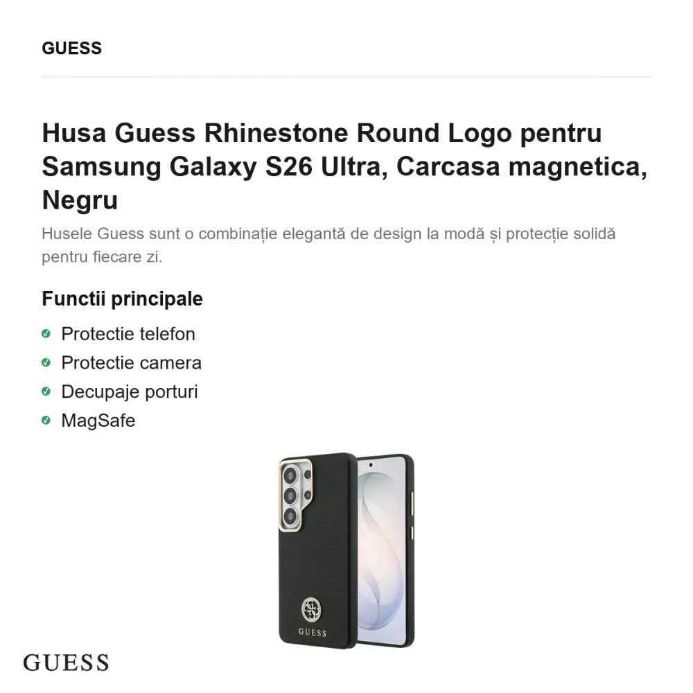Husa Guess Rhinestone Round Logo pentru Samsung Galaxy S26 Ultra, Carcasa magnetica, Negru [2]