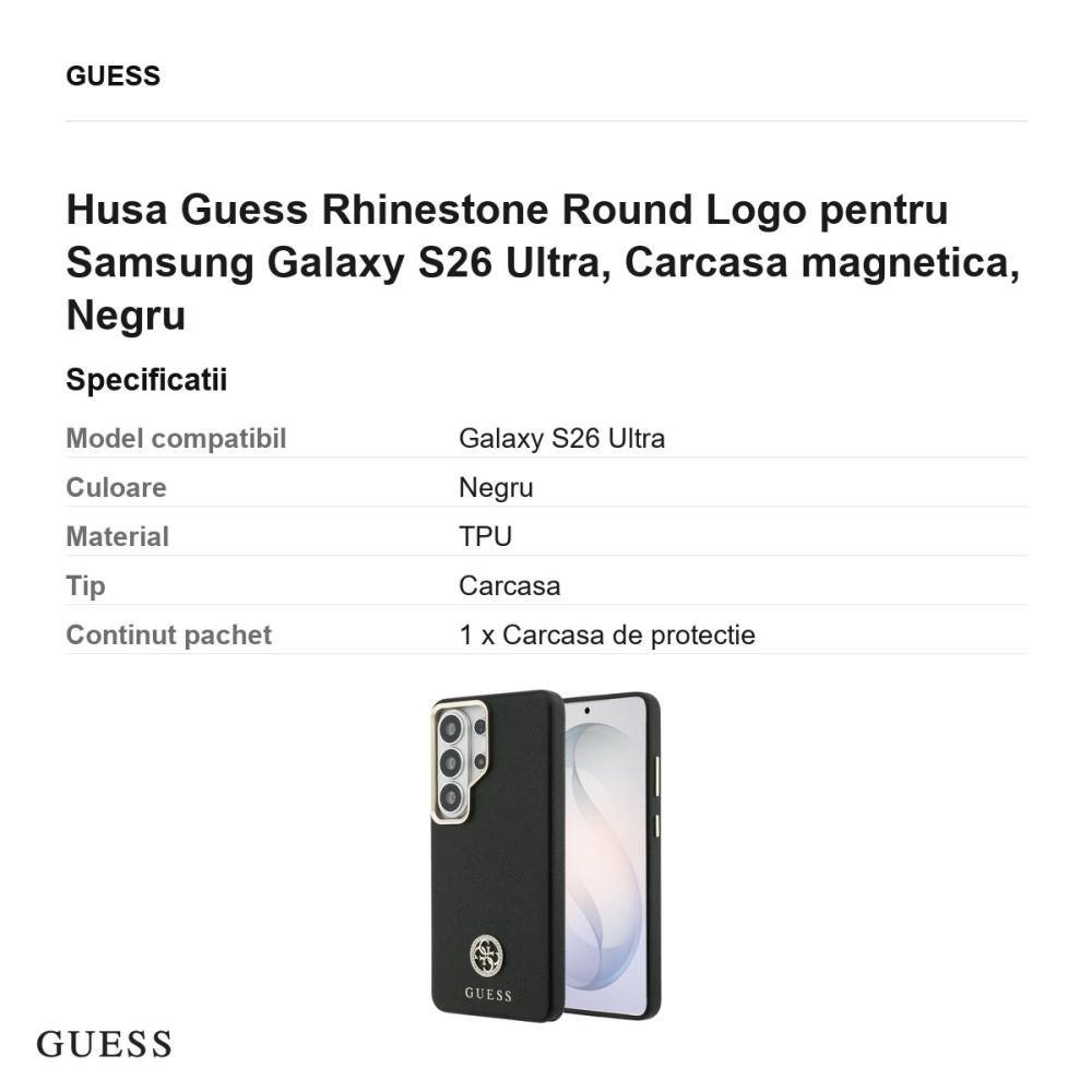 Husa Guess Rhinestone Round Logo pentru Samsung Galaxy S26 Ultra, Carcasa magnetica, Negru [3]