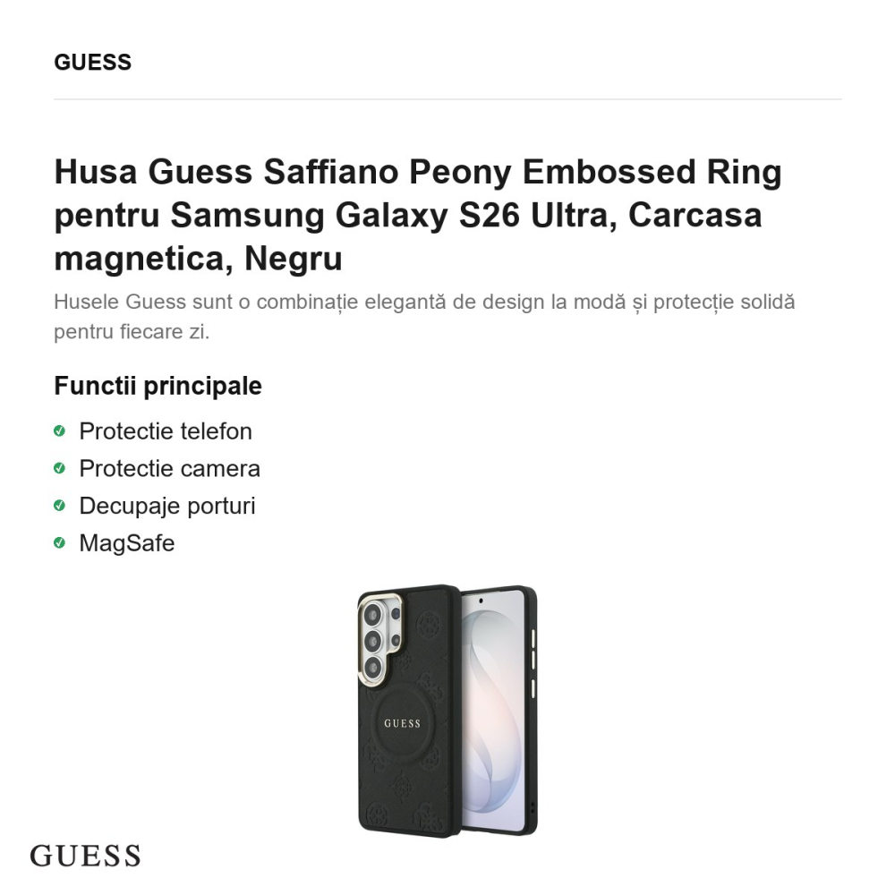 Husa Guess Saffiano Peony Embossed Ring pentru Samsung Galaxy S26 Ultra, Carcasa magnetica, Negru [2]