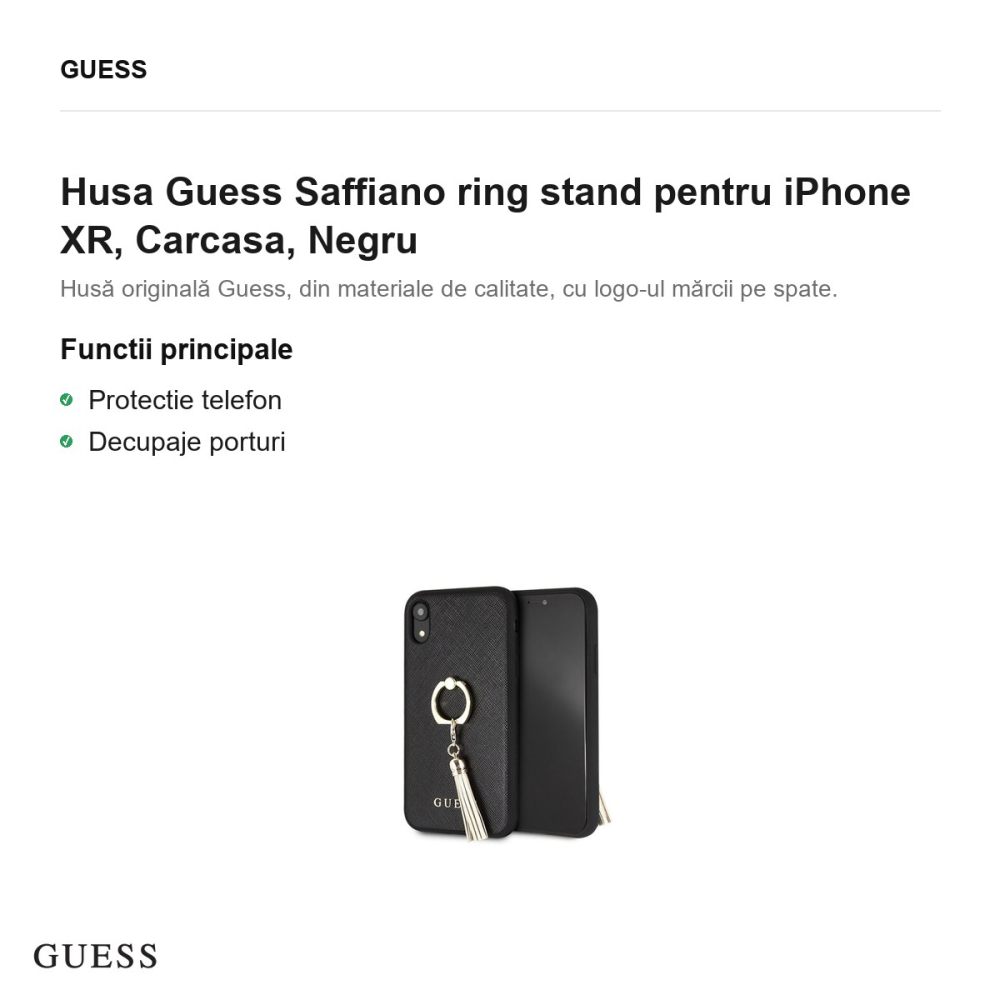 Husa Guess Saffiano ring stand pentru iPhone XR, Carcasa, Negru [2]