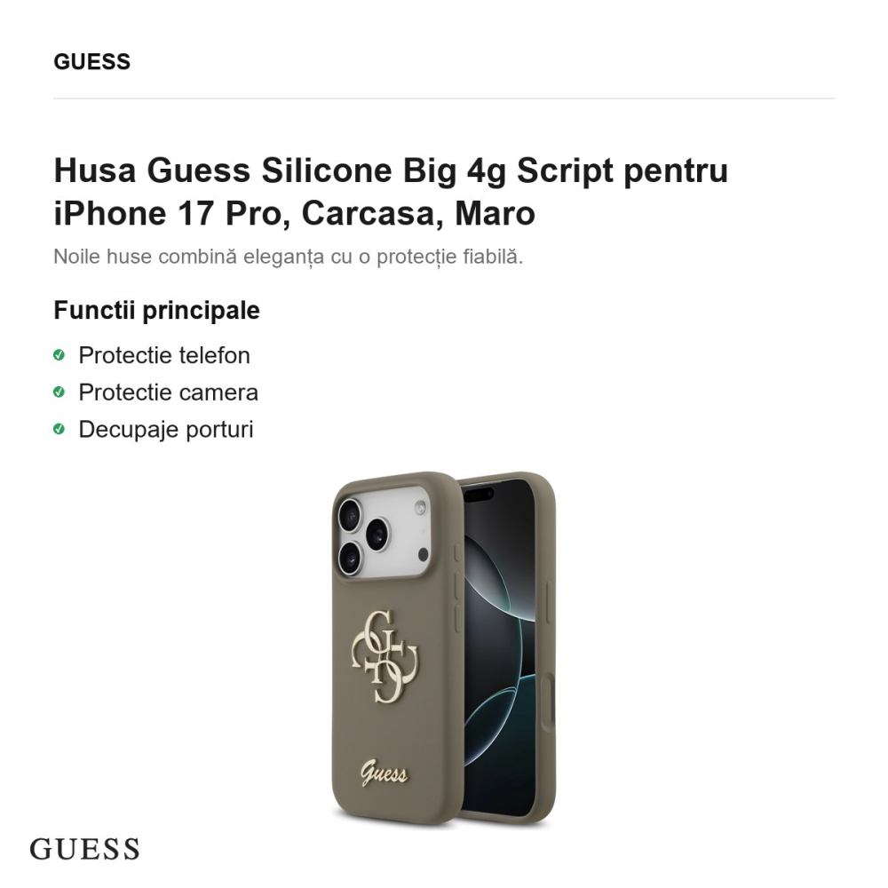 Husa Guess Silicone Big 4g Script pentru iPhone 17 Pro, Carcasa, Maro [2]