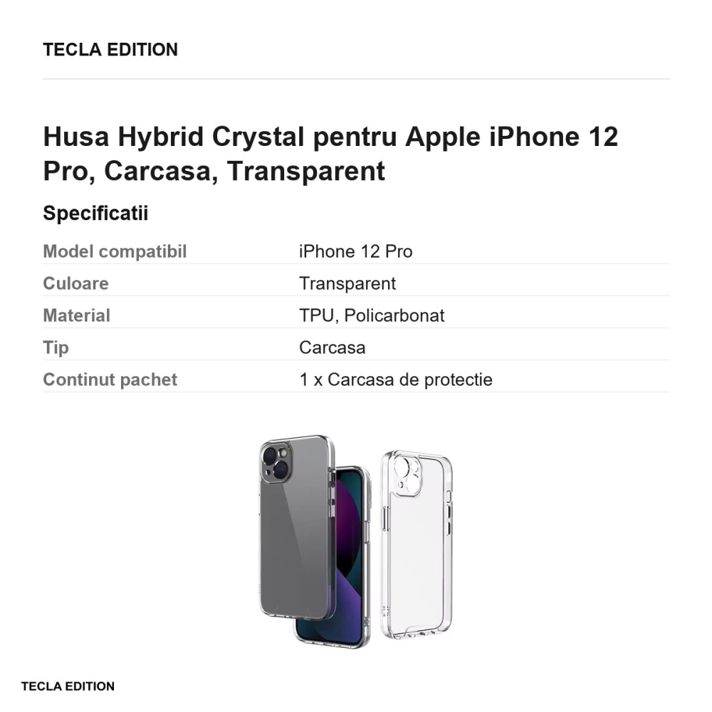 Husa Hybrid Crystal pentru Apple iPhone 12 Pro, Carcasa, Transparent [3]