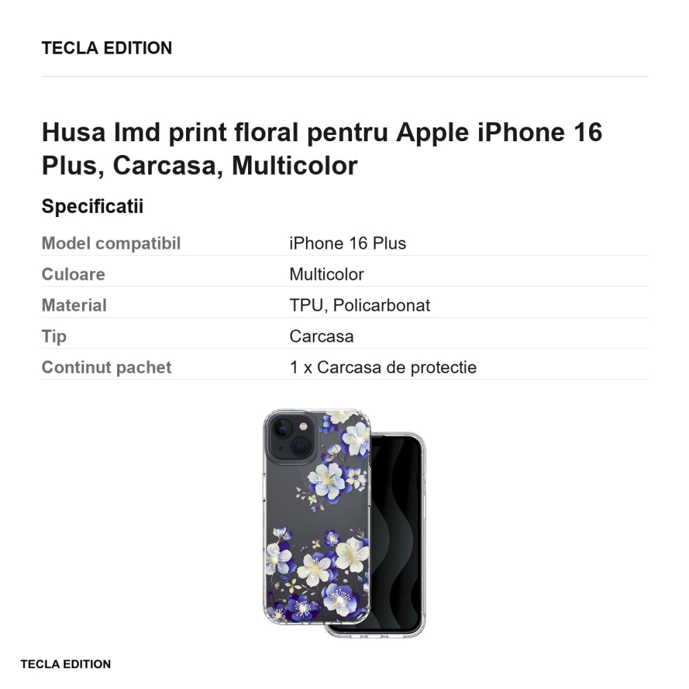 Husa Imd print floral pentru Apple iPhone 16 Plus, Carcasa, Multicolor [3]