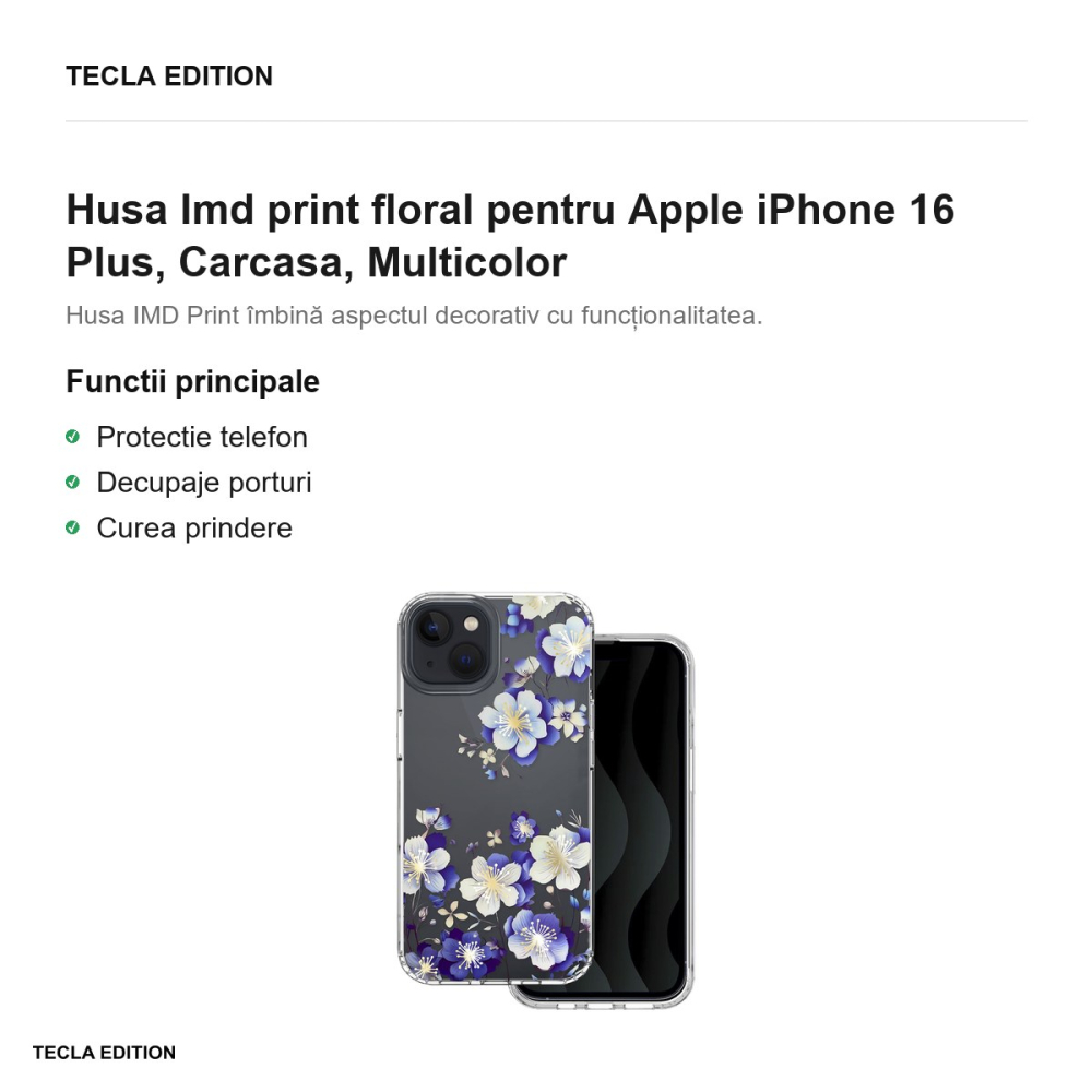 Husa Imd print floral pentru Apple iPhone 16 Plus, Carcasa, Multicolor [2]
