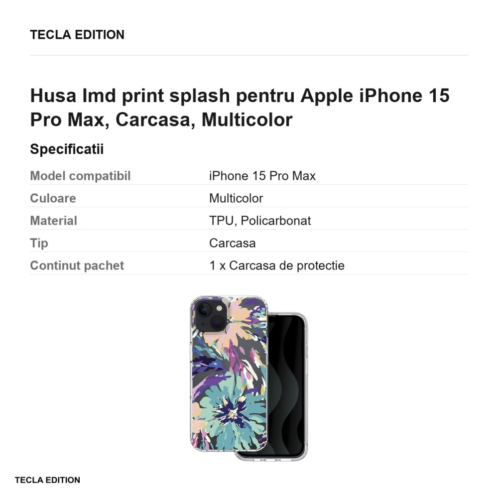 Husa Imd print splash pentru Apple iPhone 15 Pro Max, Carcasa, Multicolor [3]