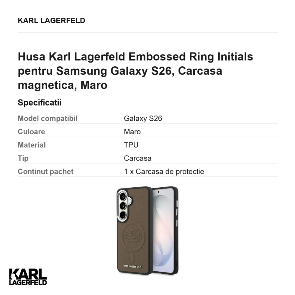 Husa Karl Lagerfeld Embossed Ring Initials pentru Samsung Galaxy S26, Carcasa magnetica, Maro [3]