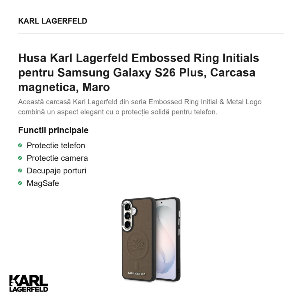 Husa Karl Lagerfeld Embossed Ring Initials pentru Samsung Galaxy S26 Plus, Carcasa magnetica, Maro [2]