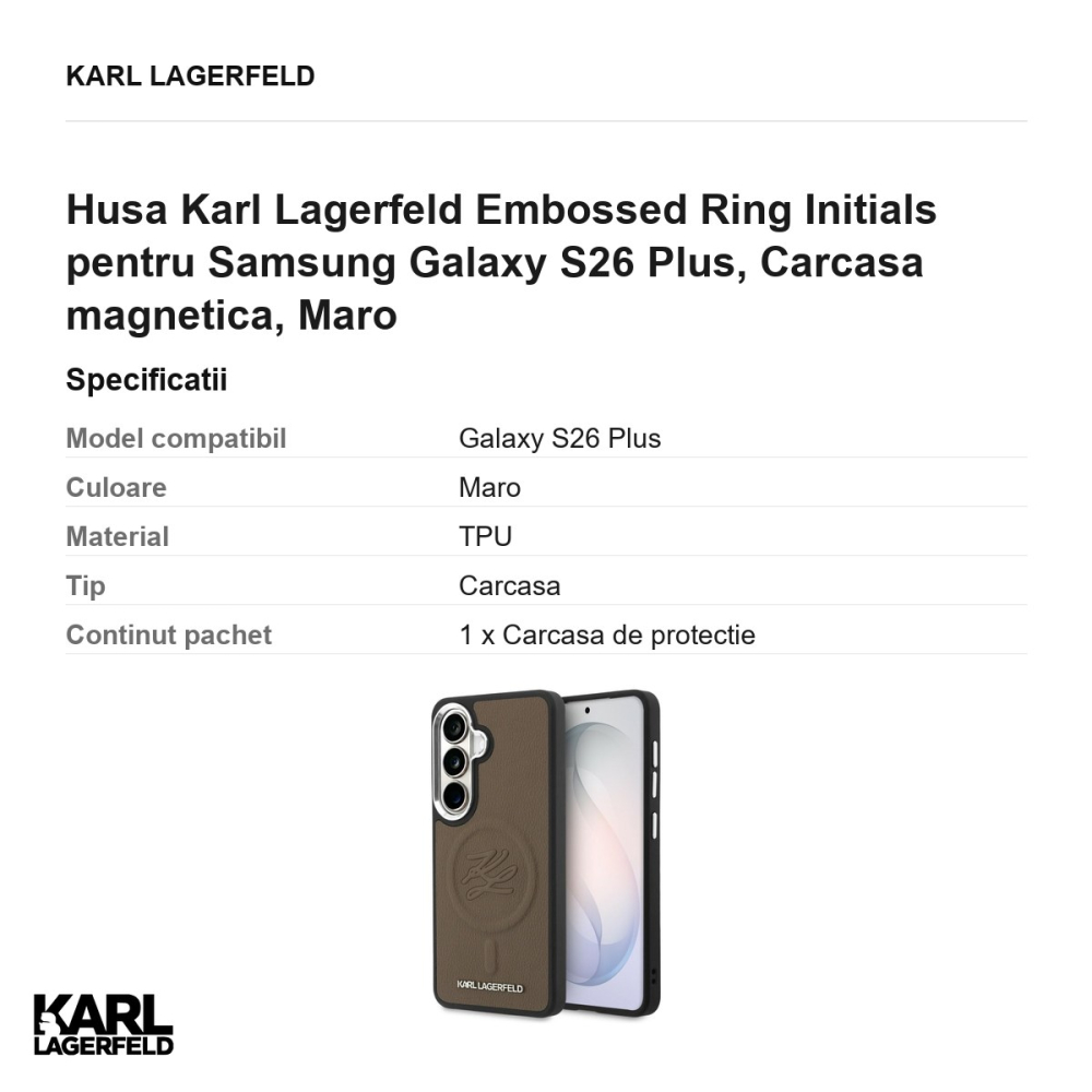 Husa Karl Lagerfeld Embossed Ring Initials pentru Samsung Galaxy S26 Plus, Carcasa magnetica, Maro [3]