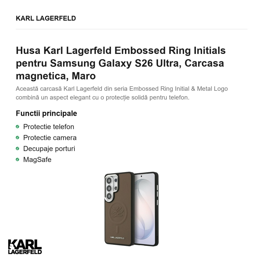 Husa Karl Lagerfeld Embossed Ring Initials pentru Samsung Galaxy S26 Ultra, Carcasa magnetica, Maro [2]