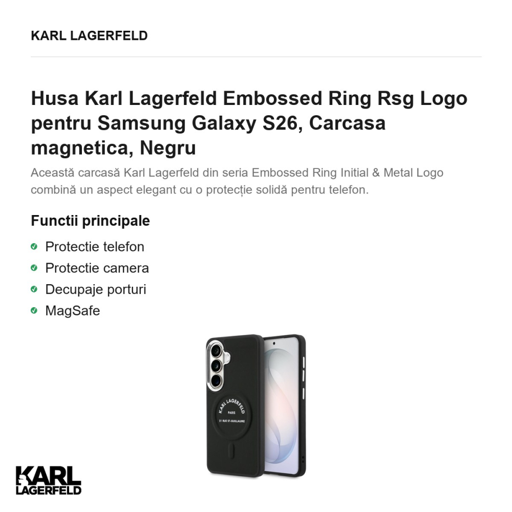 Husa Karl Lagerfeld Embossed Ring Rsg Logo pentru Samsung Galaxy S26, Carcasa magnetica, Negru [2]