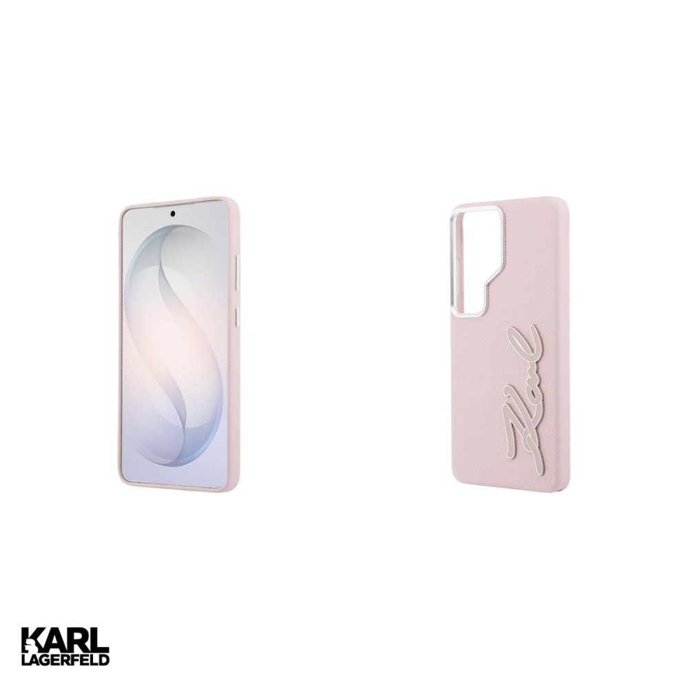 Husa Karl Lagerfeld Grained Signature Metal pentru Samsung Galaxy S26 Ultra, Carcasa magnetica, Roz [5]