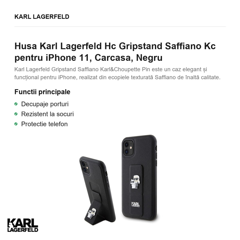 Husa Karl Lagerfeld Hc Gripstand Saffiano Kc pentru iPhone 11, Carcasa, Negru [2]