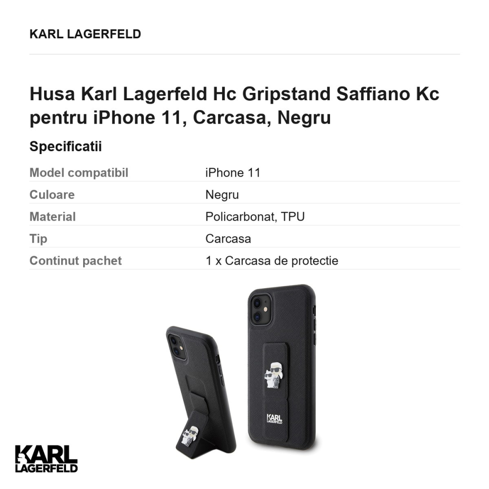 Husa Karl Lagerfeld Hc Gripstand Saffiano Kc pentru iPhone 11, Carcasa, Negru [3]