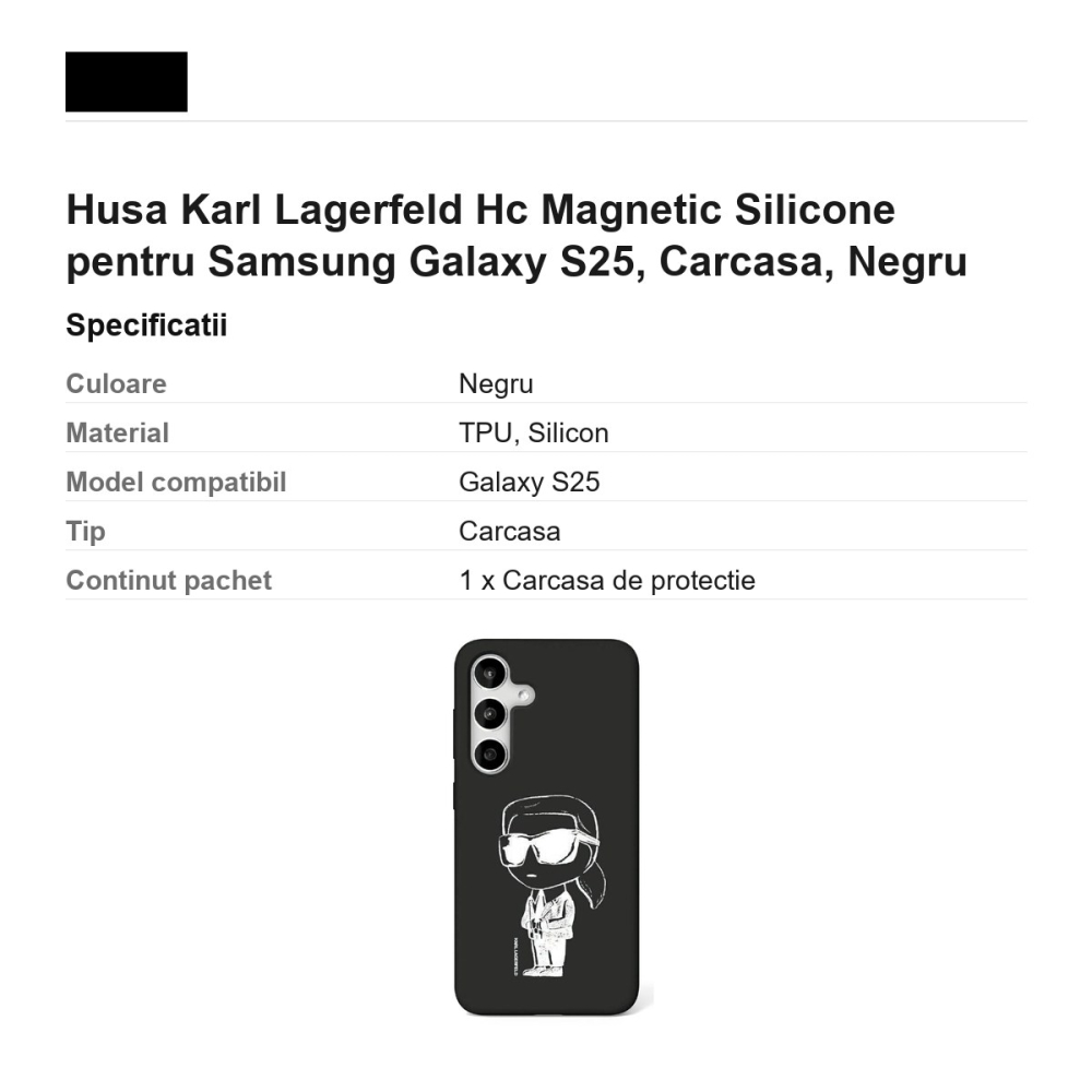 Husa Karl Lagerfeld Hc Magnetic Silicone pentru Samsung Galaxy S25, Carcasa, Negru [3]