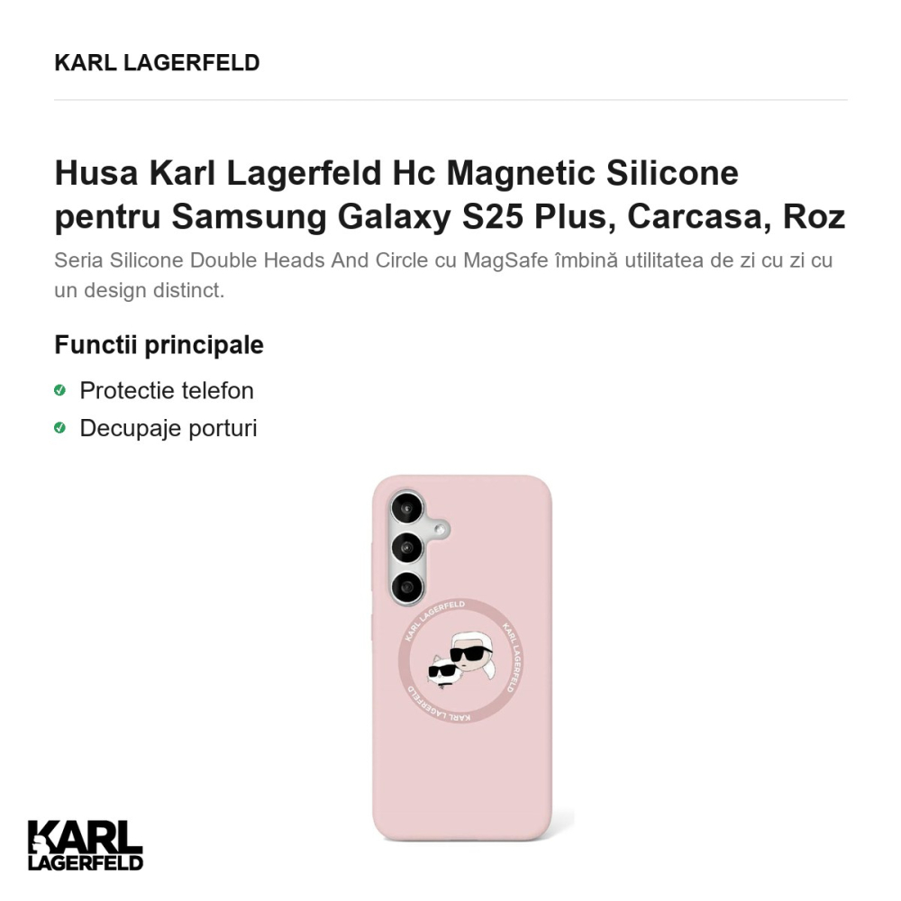 Husa Karl Lagerfeld Hc Magnetic Silicone pentru Samsung Galaxy S25 Plus, Carcasa, Roz [2]