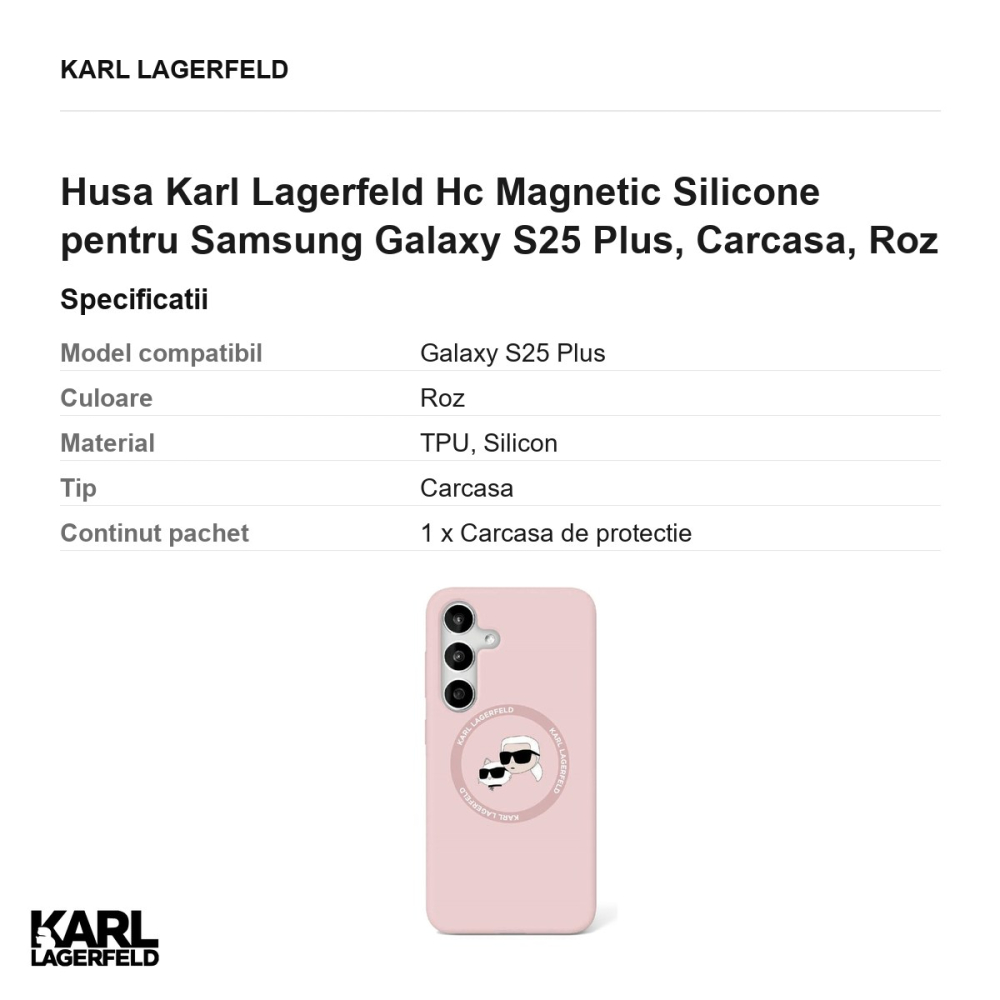 Husa Karl Lagerfeld Hc Magnetic Silicone pentru Samsung Galaxy S25 Plus, Carcasa, Roz [3]