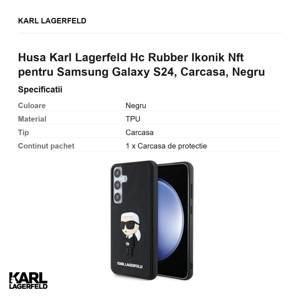 Husa Karl Lagerfeld Hc Rubber Ikonik Nft pentru Samsung Galaxy S24, Carcasa, Negru [3]