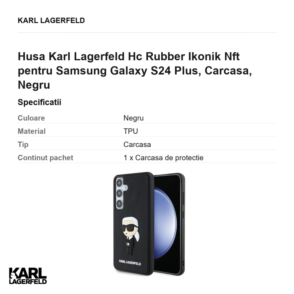 Husa Karl Lagerfeld Hc Rubber Ikonik Nft pentru Samsung Galaxy S24 Plus, Carcasa, Negru [3]