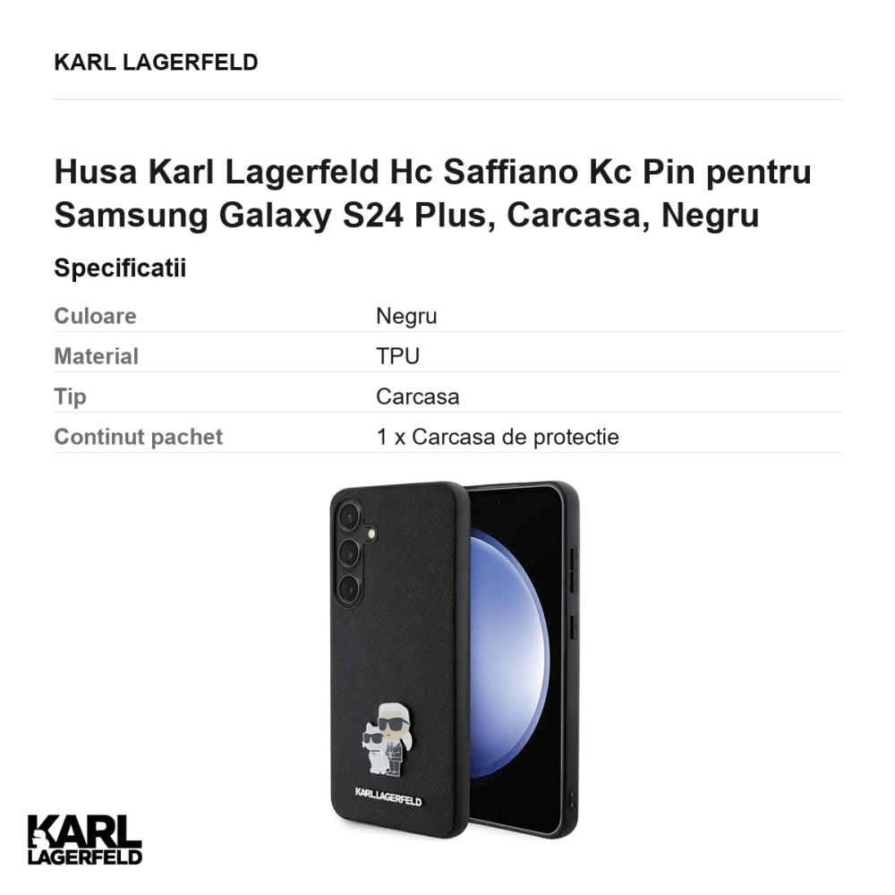 Husa Karl Lagerfeld Hc Saffiano Kc Pin pentru Samsung Galaxy S24 Plus, Carcasa, Negru [3]