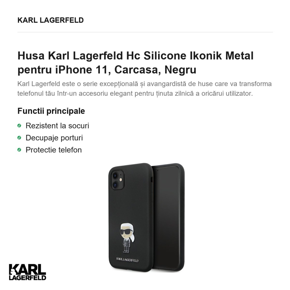 Husa Karl Lagerfeld Hc Silicone Ikonik Metal pentru iPhone 11, Carcasa, Negru [2]